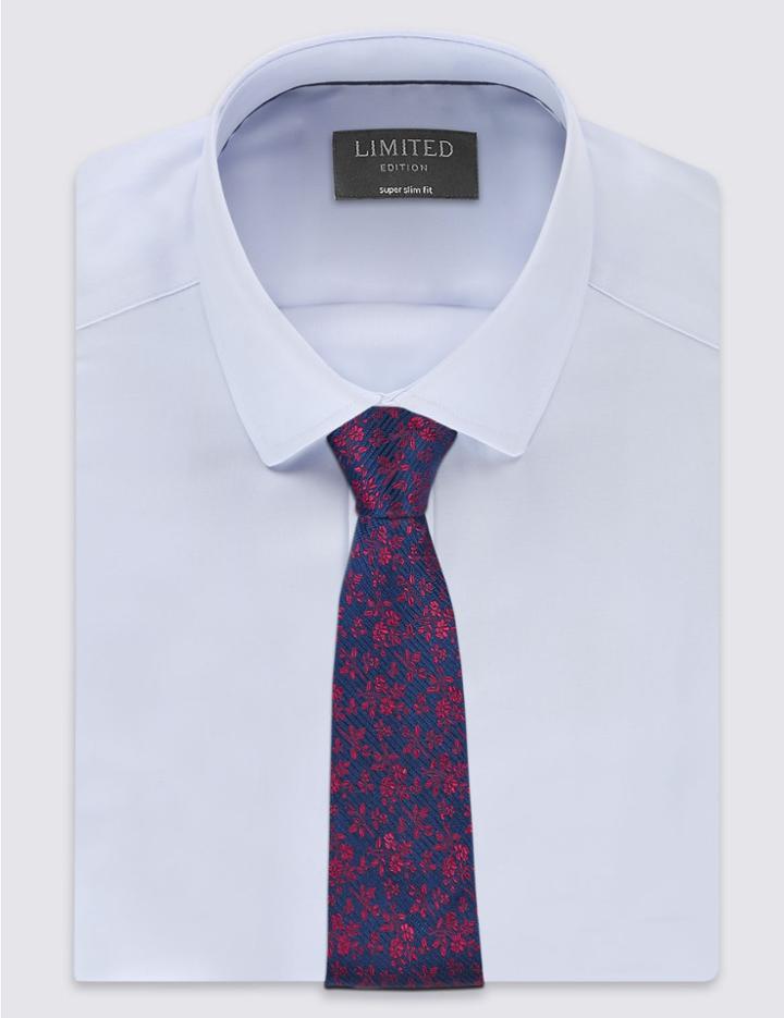 Marks & Spencer Pure Silk Floral Print Tie Wine Mix
