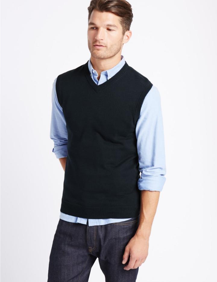 Marks & Spencer Pure Cotton Sleeveless Jumper Midnight Navy