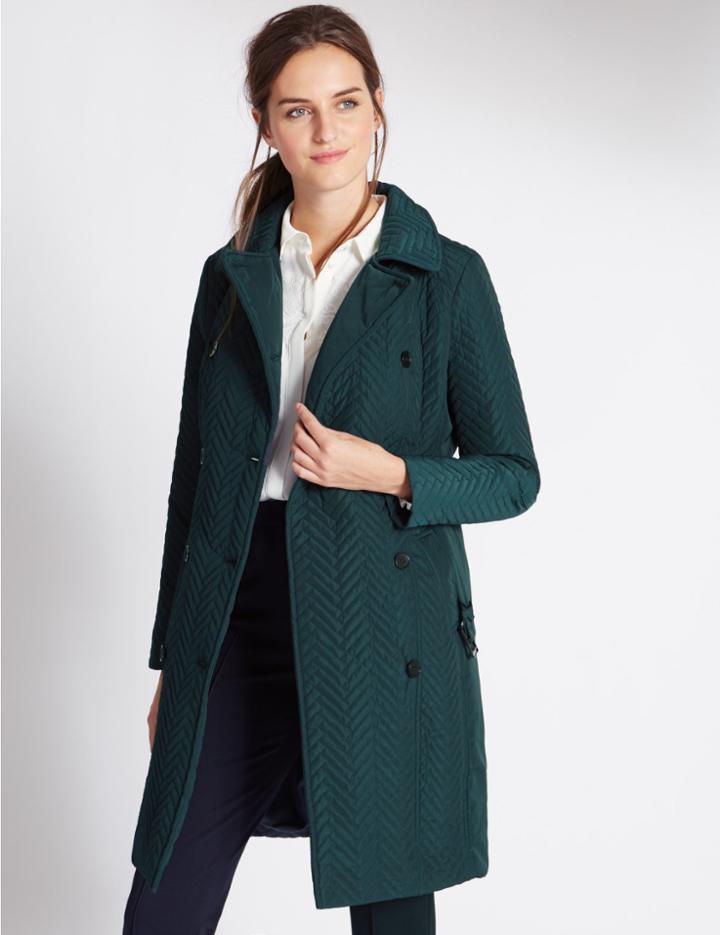 Marks & Spencer Double Breasted Quilt Coat With Stormwear&trade; Teal
