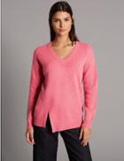 Marks & Spencer Pure Cashmere Stepped Hem V-neck Jumper Medium Pink