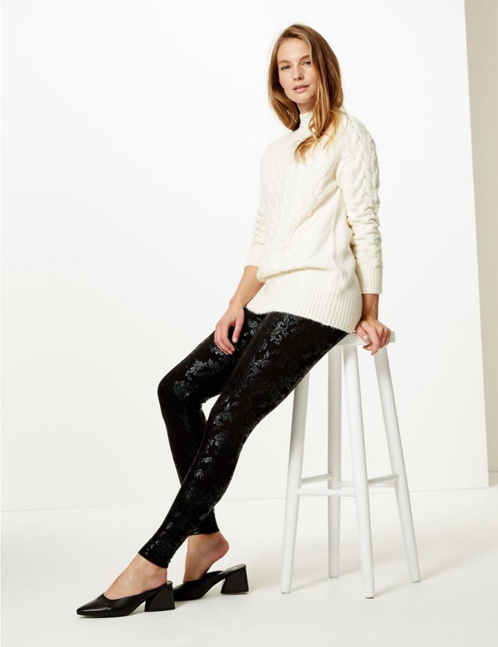 Marks & Spencer Floral Foil High Waist Leggings Black Mix