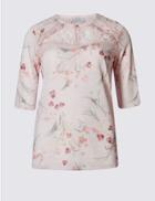 Marks & Spencer Floral Print Short Sleeve T-shirt Pink Mix