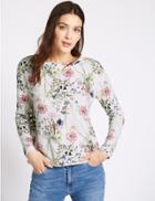 Marks & Spencer Floral Print Long Sleeve Sweatshirt Ivory Mix