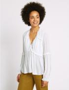 Marks & Spencer Crinkle Ruffle V-neck Long Sleeve Blouse Soft White