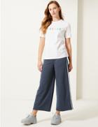 Marks & Spencer Textured Wide Leg Ankle Grazer Trousers Navy Mix