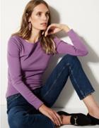 Marks & Spencer Pure Cotton Long Sleeve Regular Fit T-shirt Amethyst