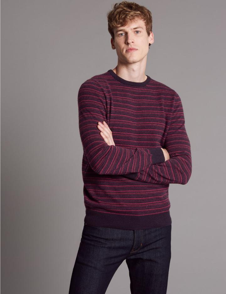 Marks & Spencer Pure Cashmere Striped Jumper Berry