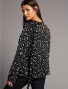 Marks & Spencer Spotted Drape Shoulder Long Sleeve Blouse Black Mix