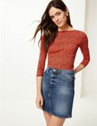 Marks & Spencer Animal Print Slash Neck 3/4 Sleeve T-shirt Orange Mix
