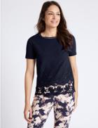 Marks & Spencer Pure Cotton Lace Short Sleeve Jersey Top Navy