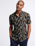 Marks & Spencer Slim Fit Lemur Print Shirt Putty Mix
