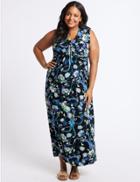 Marks & Spencer Curve Floral Print Slip Maxi Dress Navy Mix