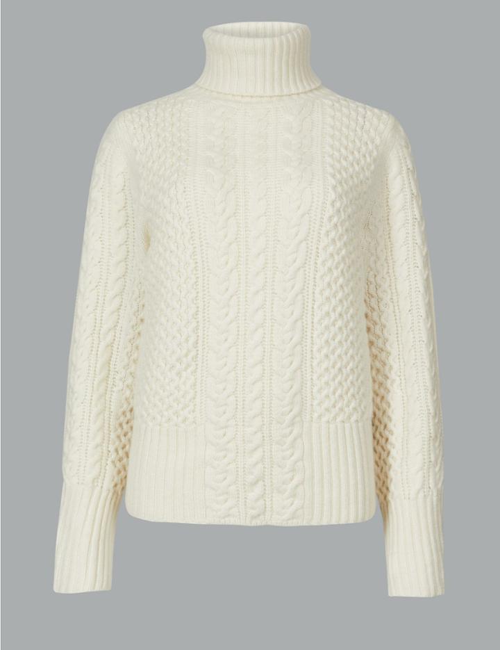 Marks & Spencer Textured Roll Neck Jumper Cream