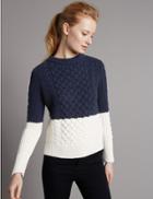 Marks & Spencer Colour Block Cable Jumper Navy Mix