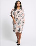 Marks & Spencer Curve Floral Print &frac34; Sleeve Tunic Midi Dress Pink Mix