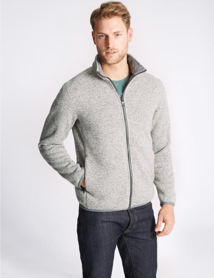 Marks & Spencer Textured Zipped Through Fleece Top Natural Mix