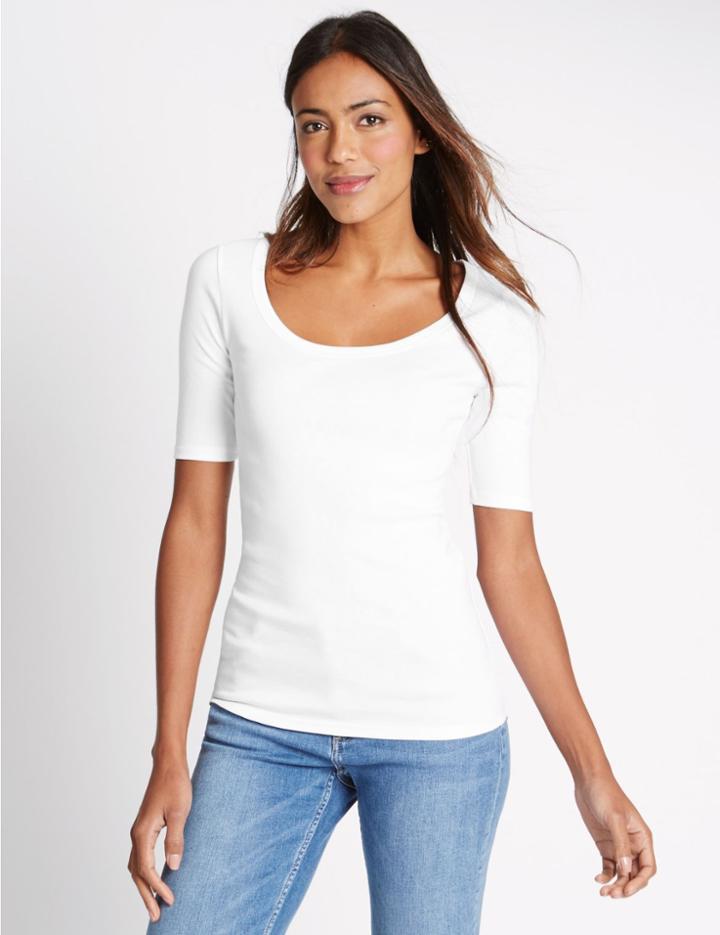 Marks & Spencer Pure Cotton Scoop Neck Short Sleeve T-shirt White