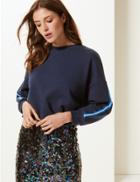 Marks & Spencer Cotton Rich Tie Waist Sweatshirt Navy