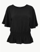 Marks & Spencer Smocked Waist Blouse Black