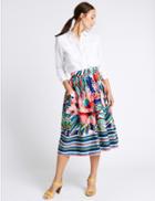 Marks & Spencer Pure Cotton Poplin Print A-line Midi Skirt Pink Mix
