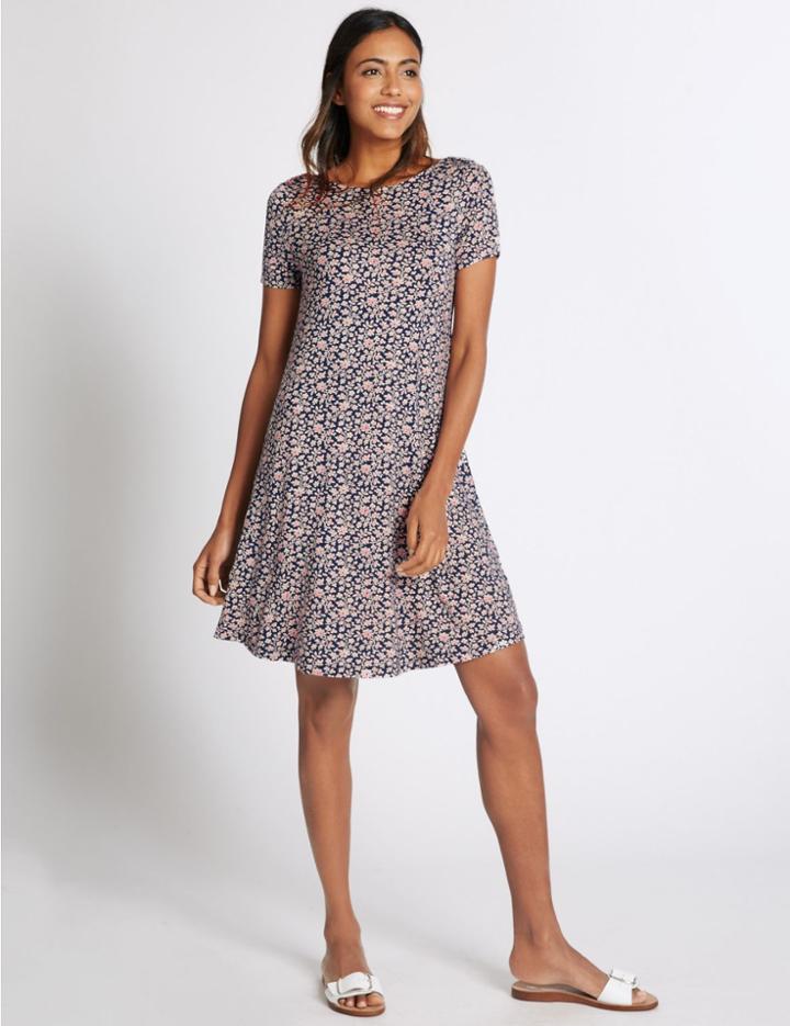 Marks & Spencer Floral Print Swing Dress Blue Mix