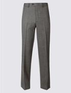 Marks & Spencer Regular Fit Wool Blend Flat Front Trousers Grey Mix