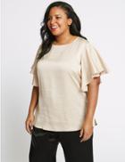 Marks & Spencer Curve Round Neck Ruffle Sleeve Satin Blouse Camel