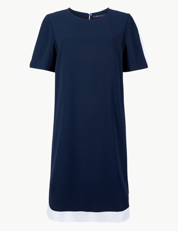 Marks & Spencer Colour Block Short Sleeve Shift Dress Navy Mix