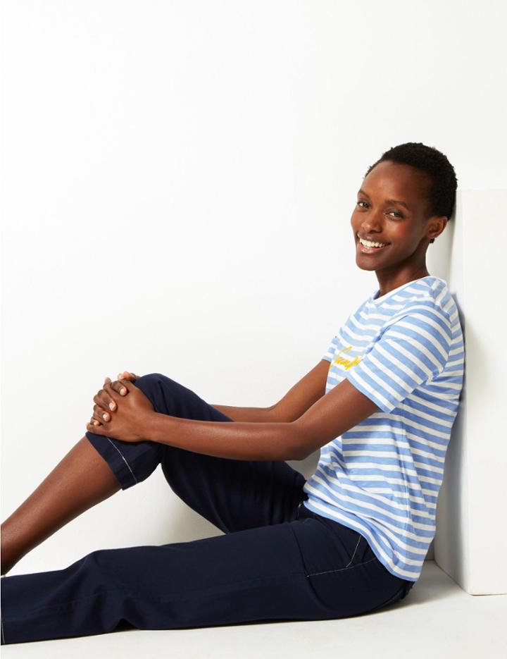 Marks & Spencer Pure Cotton Sunshine Straight Fit T-shirt Yellow Mix