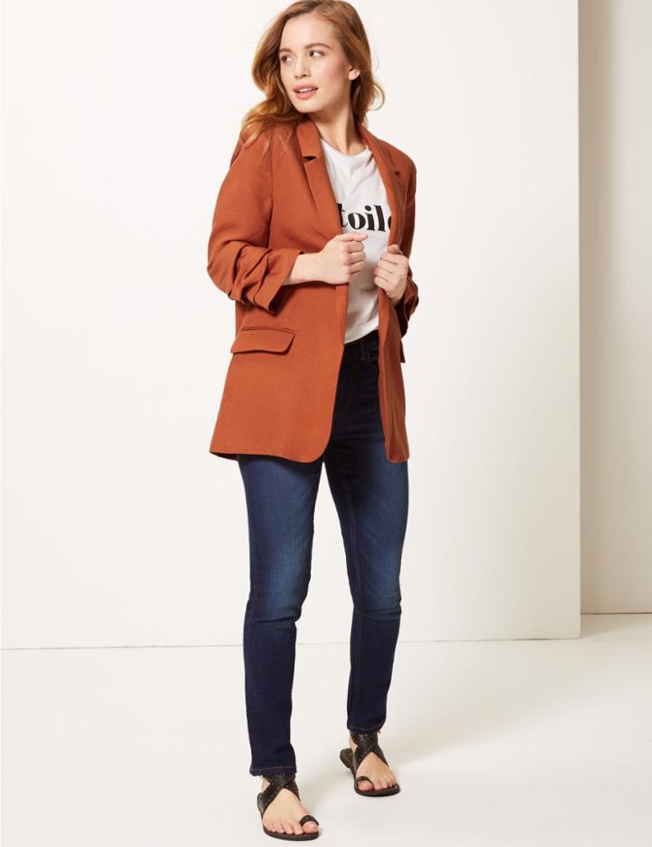 Marks & Spencer Petite Linen Blend Open Front Blazer Ginger