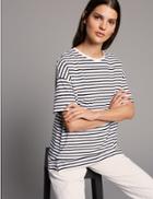Marks & Spencer Pure Cotton Striped Short Sleeve Top White Mix