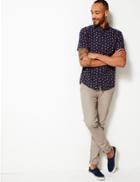 Marks & Spencer Pure Cotton Seersucker Shell Print Shirt Indigo