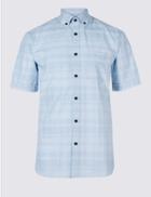 Marks & Spencer Pure Cotton Checked Shirt With Pocket Chambray