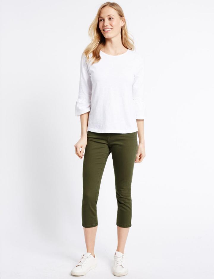 Marks & Spencer Mid Rise Cropped Skinny Leg Jeans Dark Khaki