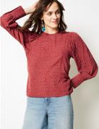 Marks & Spencer Polka Dot Round Neck Long Sleeve Shell Top Terracotta Mix