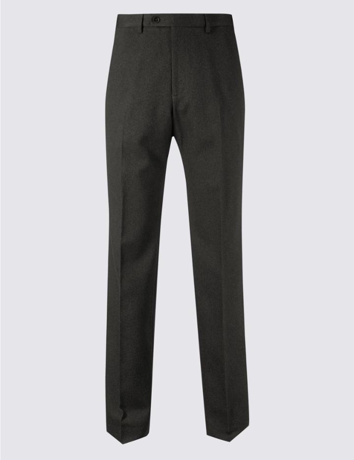 Marks & Spencer Regular Fit Textured Flat Front Trousers Dark Olive