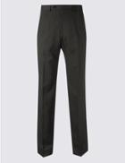 Marks & Spencer Regular Fit Textured Flat Front Trousers Dark Olive