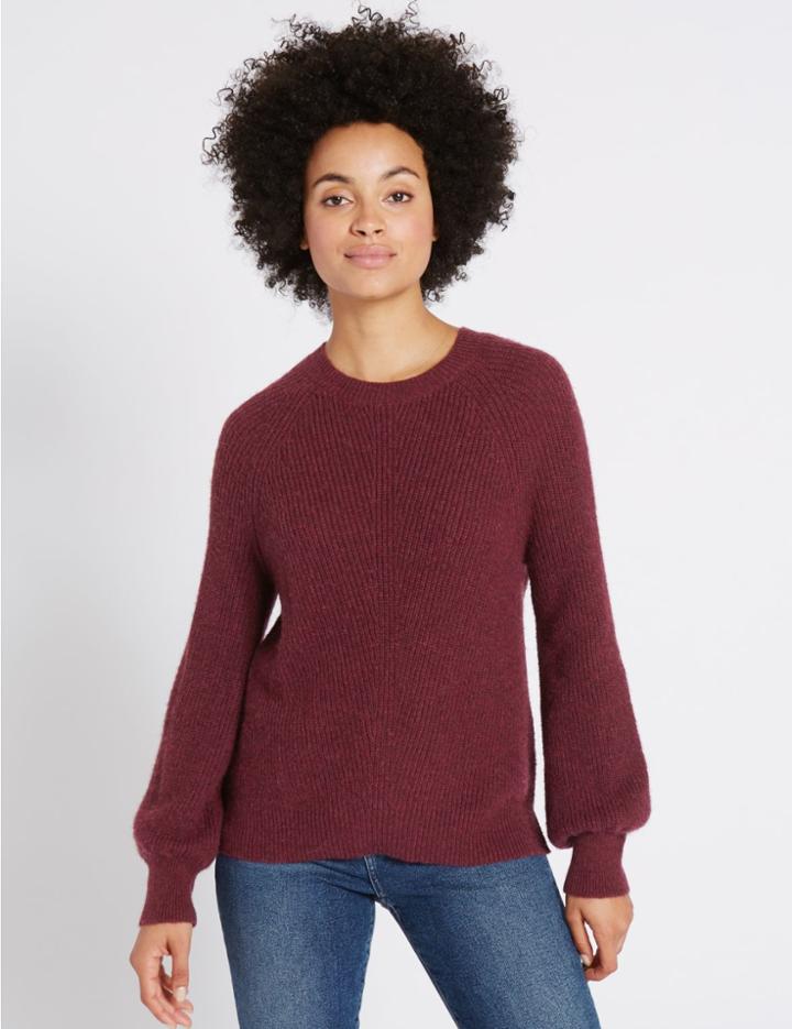 Marks & Spencer Ribbed Round Neck Jumper Dark Grape