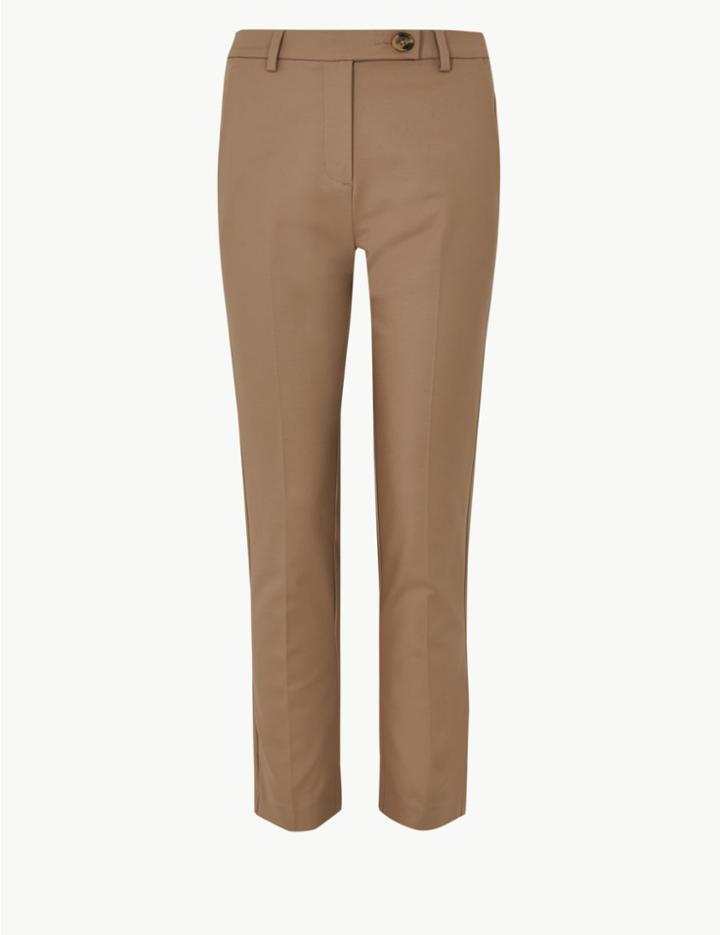 Marks & Spencer Cotton Rich Slim Leg Trousers Coffee