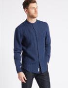 Marks & Spencer Pure Linen Striped Shirt With Pocket Dark Indigo
