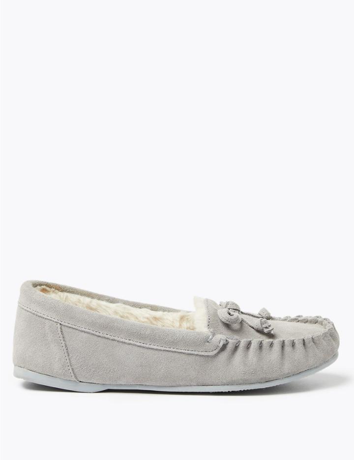 Marks & Spencer Suede Moccasin Slippers Grey
