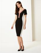 Marks & Spencer Colour Block Short Sleeve Bodycon Dress Black Mix