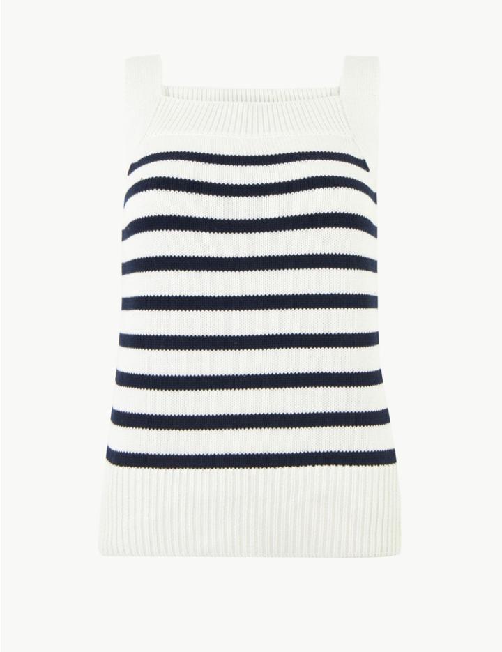 Marks & Spencer Pure Cotton Striped Knitted Vest White Mix