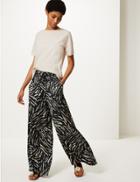 Marks & Spencer Satin Animal Print High Waist Trousers Black Mix