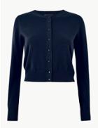 Marks & Spencer Pure Cotton Cropped Round Neck Cardigan Navy