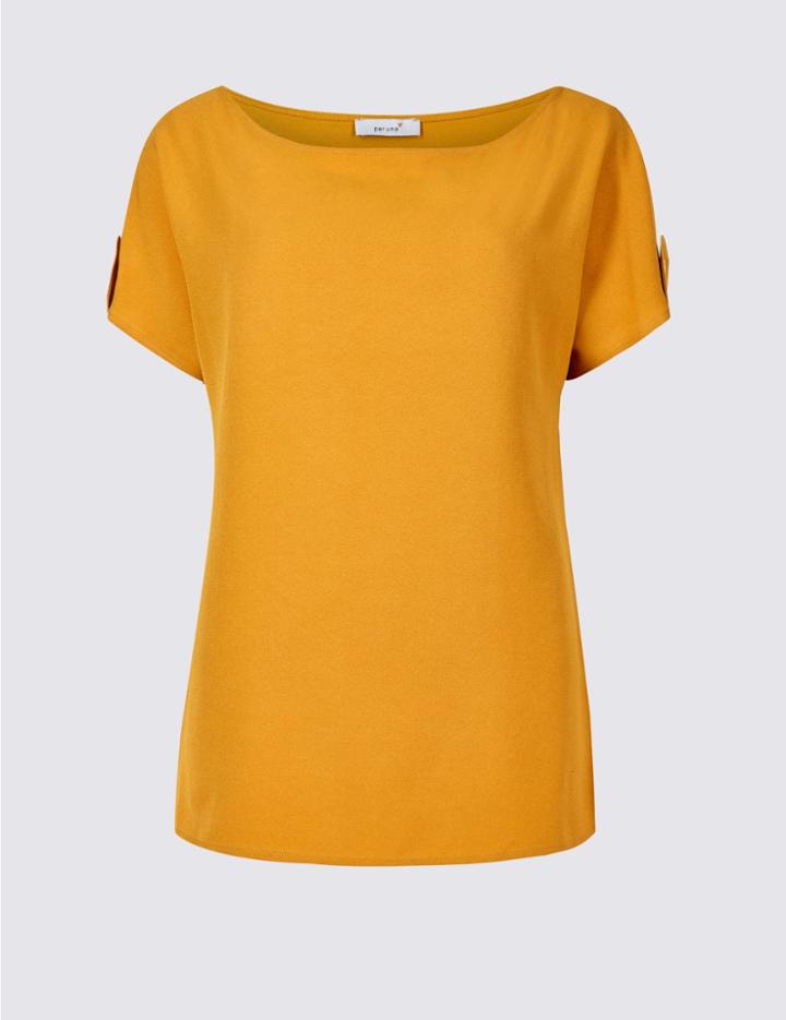 Marks & Spencer Woven Front Round Neck Short Sleeve Top Ochre