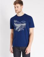 Marks & Spencer Pure Cotton Printed Crew Neck T-shirt Blue