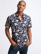 Marks & Spencer Slim Fit Batik Floral Print Shirt Black Mix