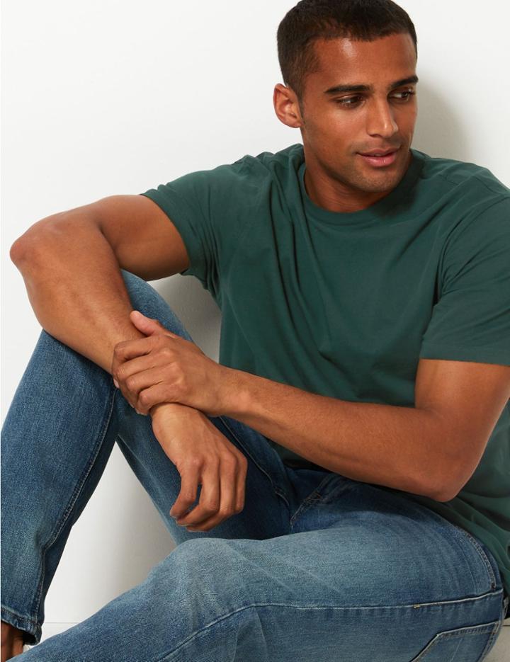 Marks & Spencer Pure Cotton Crew Neck T-shirt Dark Green