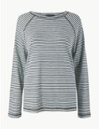 Marks & Spencer Cotton Rich Striped Regular Fit Top Navy Mix